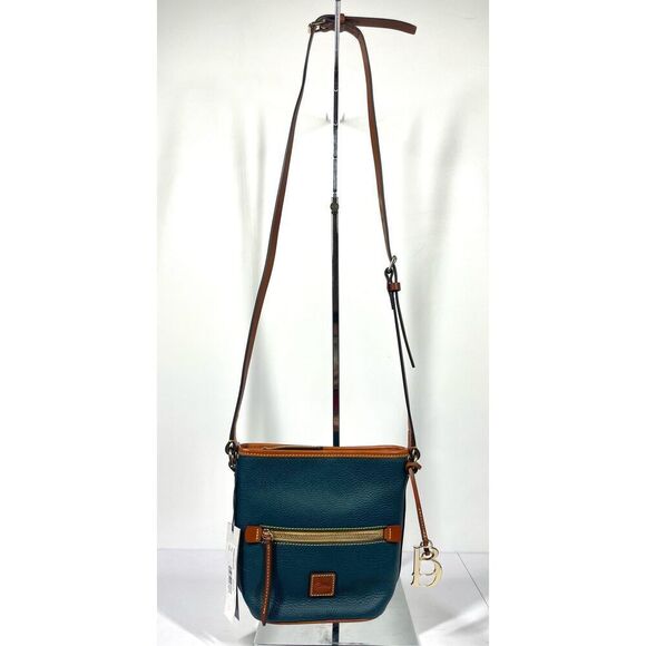 Dooney & Bourke Pebble Grain Leather Sac Crossbody Bag Blue Brown Leather NWT - Picture 6 of 9